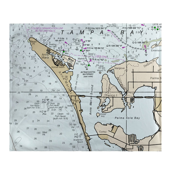 Anna Maria Island, FL Nautical Map Fleece Throw