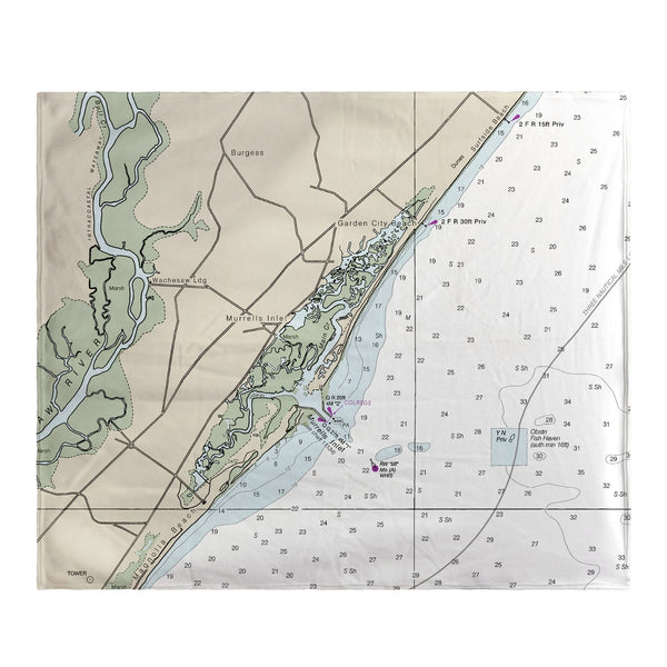 Murrels Inlet, SC Nautical Map Fleece Throw