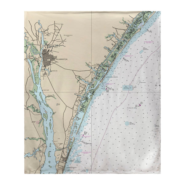 Wrightsville Beach, Wilmington, NC Nautical Map Fleece Throw