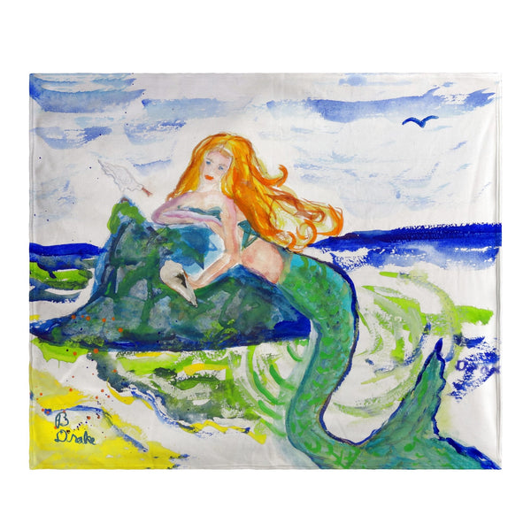 Mermaid on Rock Fleece Throw