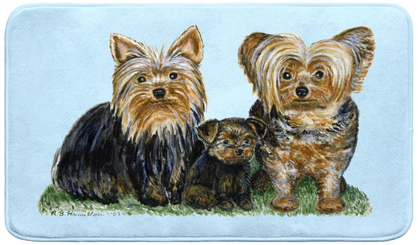 Yorkies on Teal Bath Mat