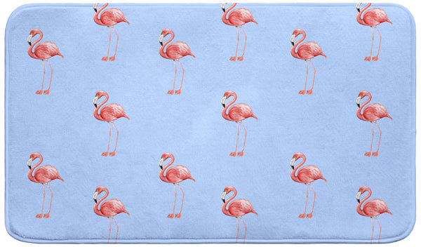 Flamingo Light Blue Background Bath Mat
