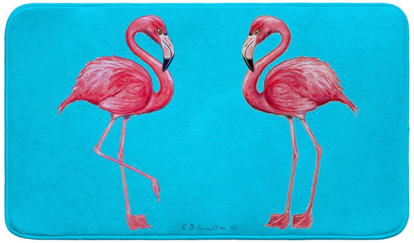 Flamingos on Teal Bath Mat