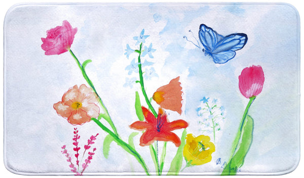 Blue Bird & Flowers Bath Mat