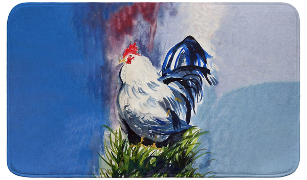 Blue & White Rooster Bath Mat