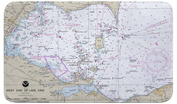 Western Basin Lake Erie, OH Nautical Map Bath Mat