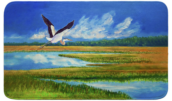 Blue Heron Over Marsh Bath Mat
