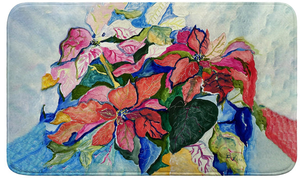 Poinsettias Red and Pink Bath Mat