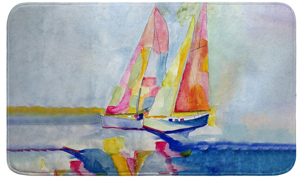 Two Colorful Sailboats Bath Mats