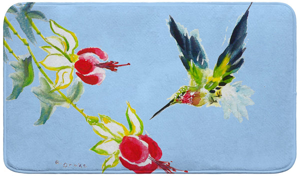 Betsy's Hummingbird on Teal Bath Mat