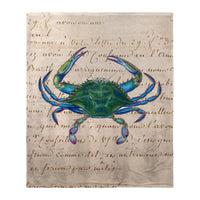 Male Blue Crab on Beige Script Silk-Touch Throw