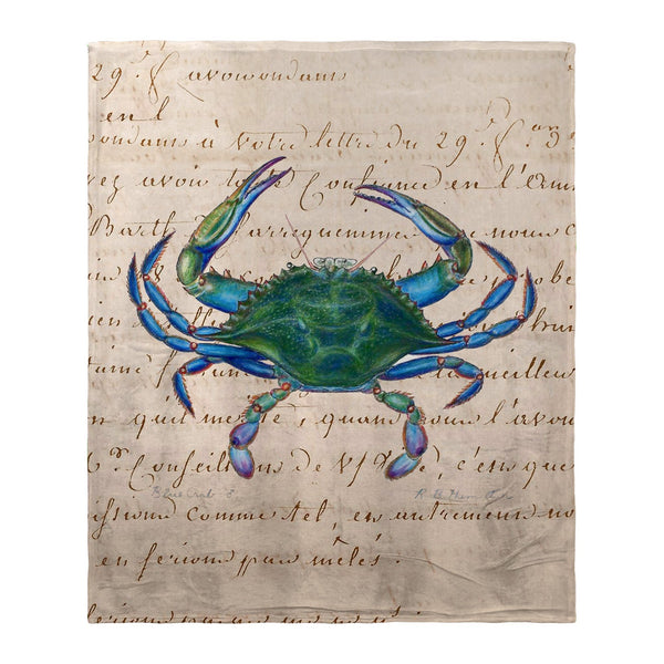 Male Blue Crab on Beige Script Silk-Touch Throw