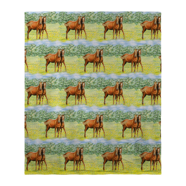 Two Horses Tiled Silk-Touch Throw