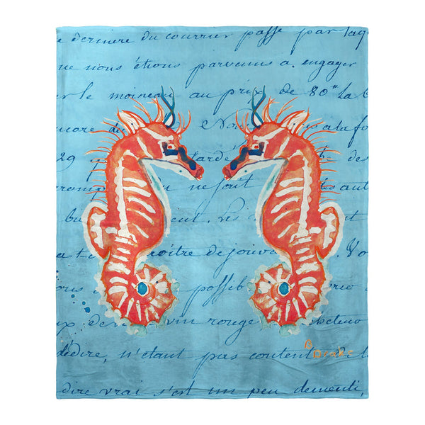 Coral Sea Horse Blue Script Silk-Touch Throw