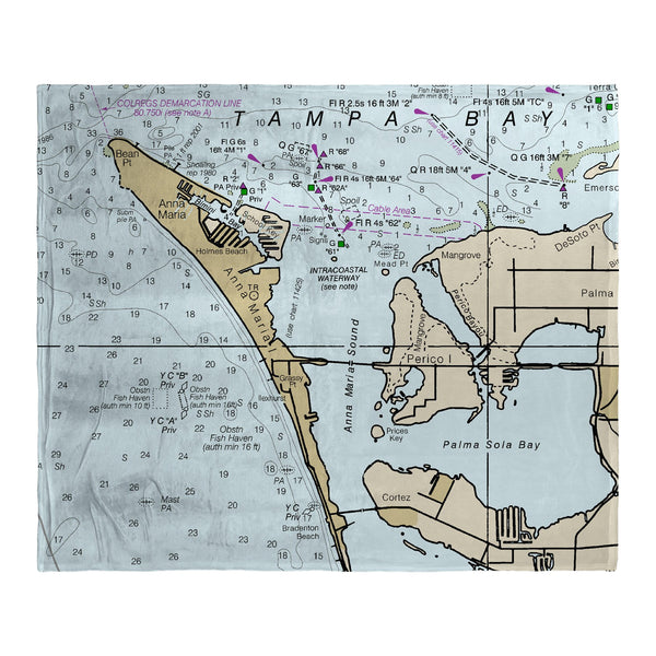 Anna Maria Island, FL Nautical Map Silk-Touch Throw