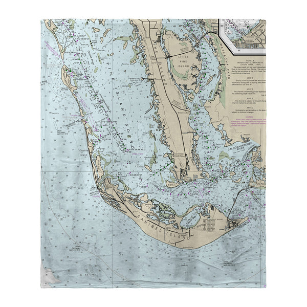 Sanibel Island, FL Nautical Map Silk-Touch Throw