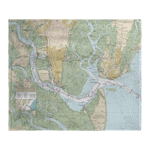 St Simon Sound, GA Nautical Map Silk-Touch Throw