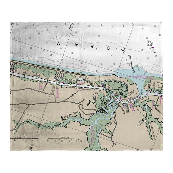 Holden Beach, NC Nautical Map Silk-Touch Throw