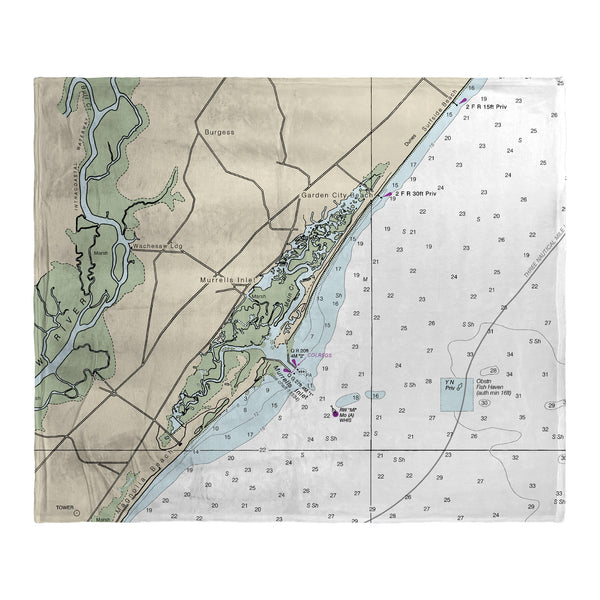 Murrells Inlet, SC Nautical Map Silk-Touch Throw