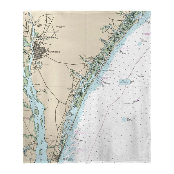 Wilimington Wrightsville Beach, NC Nautical Map Silk-Touch Throw