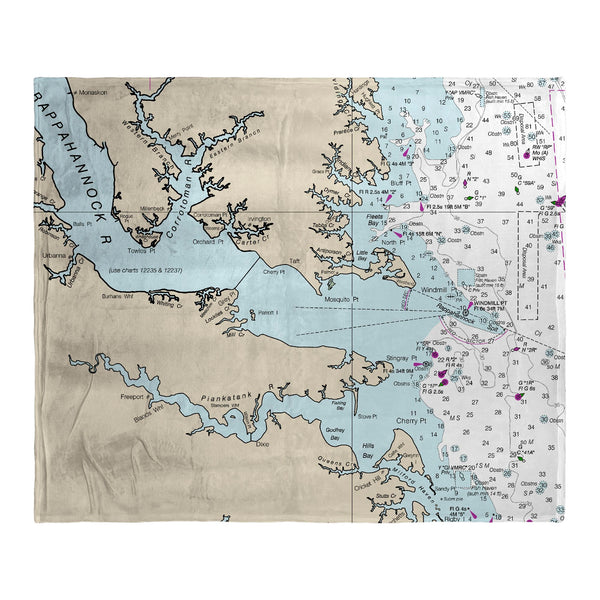 Chesapeake Bay, MD Nautical Map Silk-Touch Throw