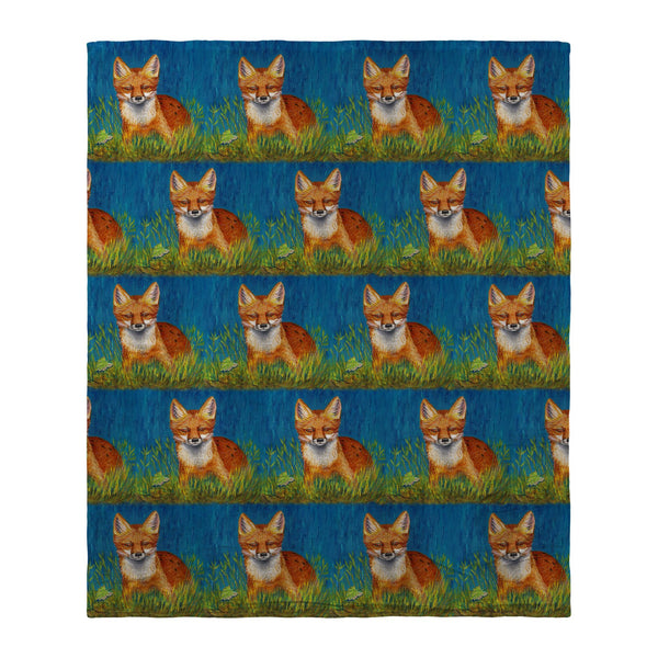 Red Fox Tiled Silk-Touch Throw