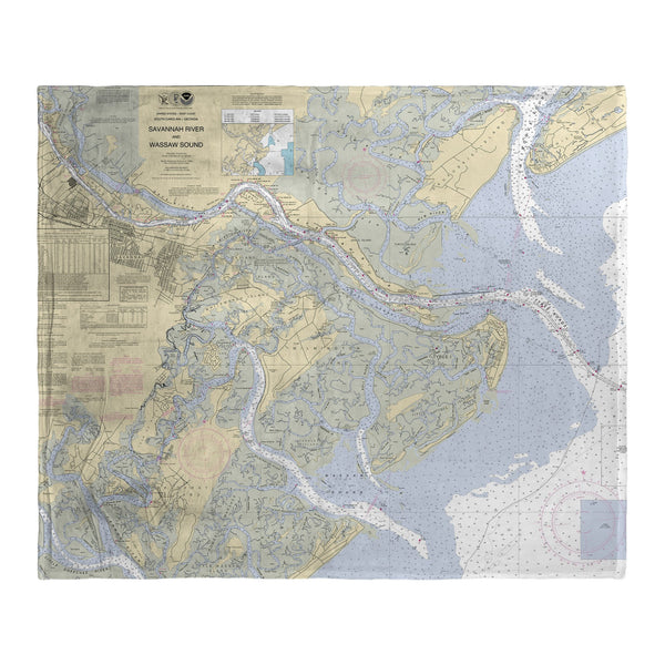 Savannah, GA Nautical Map Silk-Touch Throw