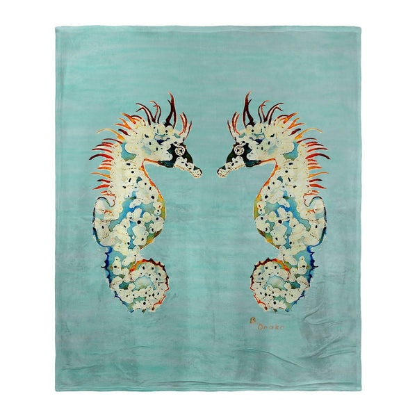 Betsy's Seahorses on Aqua Silk-Touch Throw