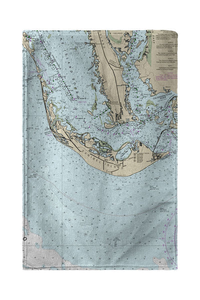 Sanibell Island, FL Nautical Map  Beach Towel