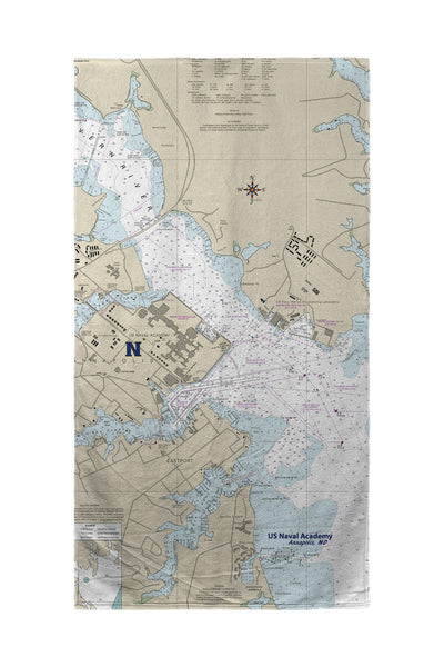 US Naval Academy, Annapolis, MD Nautical Map with Name Beach Towel
