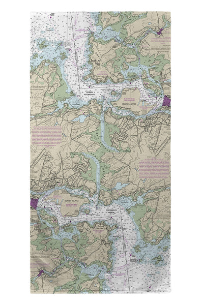 Portsmouth Harbor, NH Nautical Map  Beach Towel