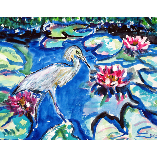 Heron and Waterlilies Beach Towel