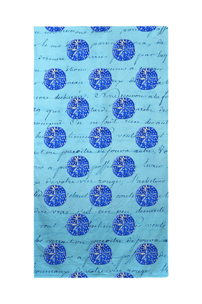 Tiled Blue Script Sand Dollar Beach Towel