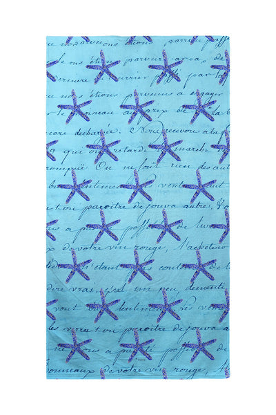 Tiled Blue Script Starfish Beach Towel