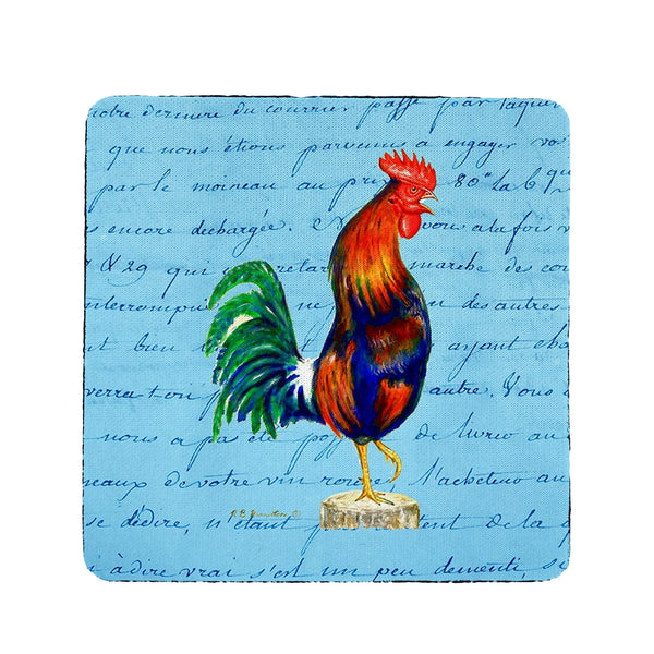 Blue Rooster Script - Coaster Set of 4