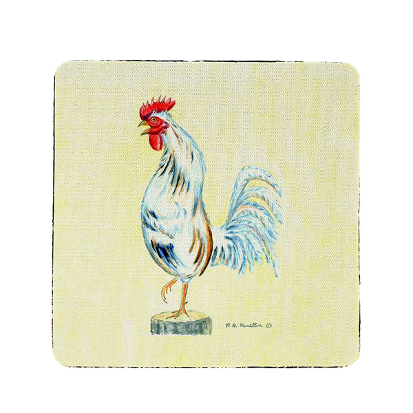 White Rooster on Yellow Coaster Set of 4