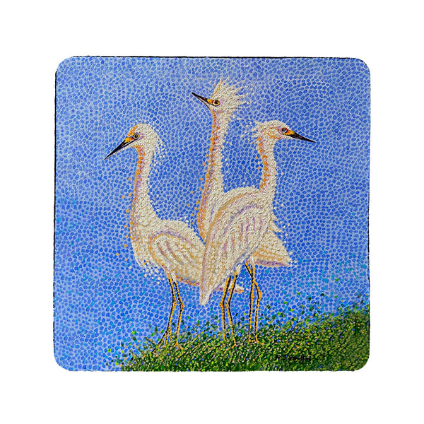 Pointillist Three Egrets Coaster Set of 4