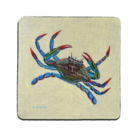 Blue Crab on Yellow Coaster Set of 4