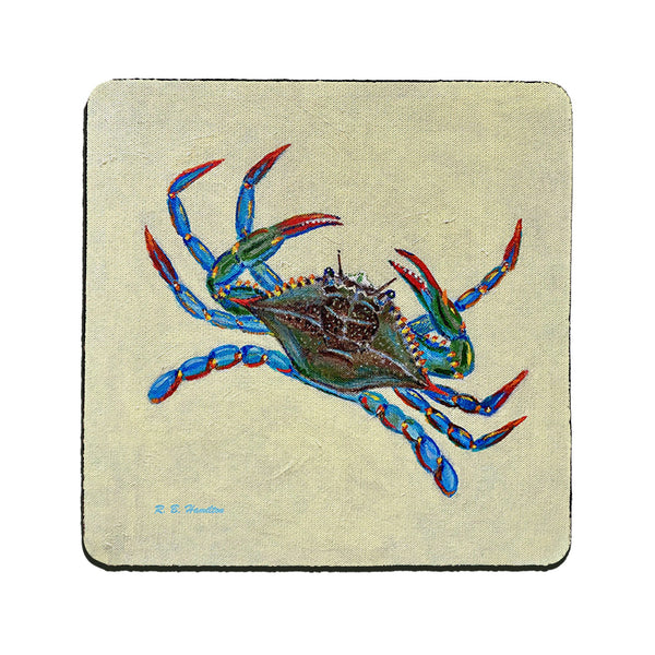 Blue Crab on Yellow Coaster Set of 4