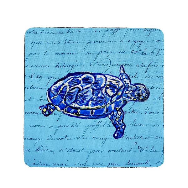 Sea Turtle Blue Script Coaster Set of 4