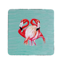 Aqua Two Flamingos Coaster Set of 4