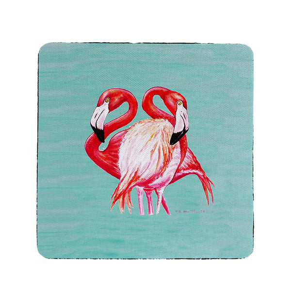 Aqua Two Flamingos Coaster Set of 4