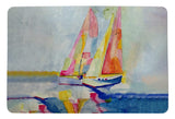 Two Colorful Sailboats Door Mat