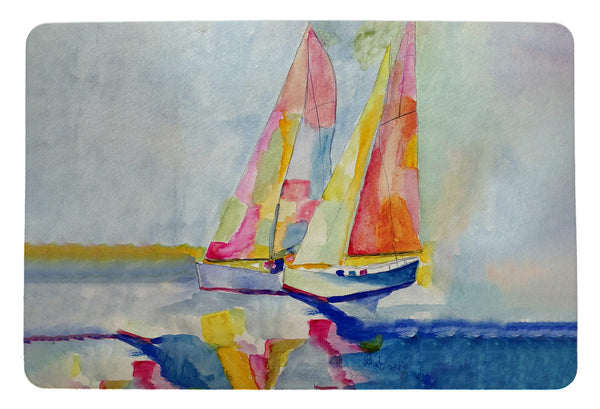 Two Colorful Sailboats Door Mat