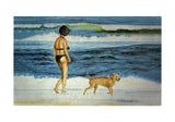 Woman and Dog on Beach Door Mat