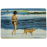 Woman and Dog on Beach Door Mat