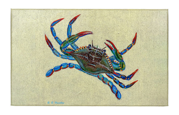 Blue Crab on Yellow Indoor Dornier Area Rug 20x32
