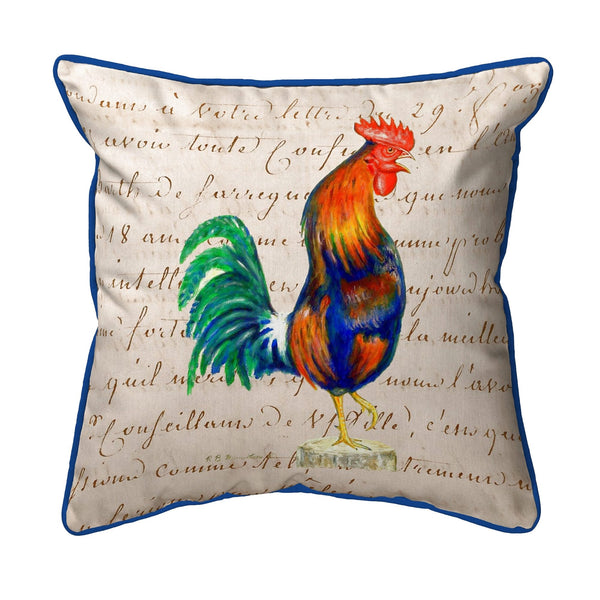 Blue Rooster on Beige Script Indoor/Outdoor Pillow