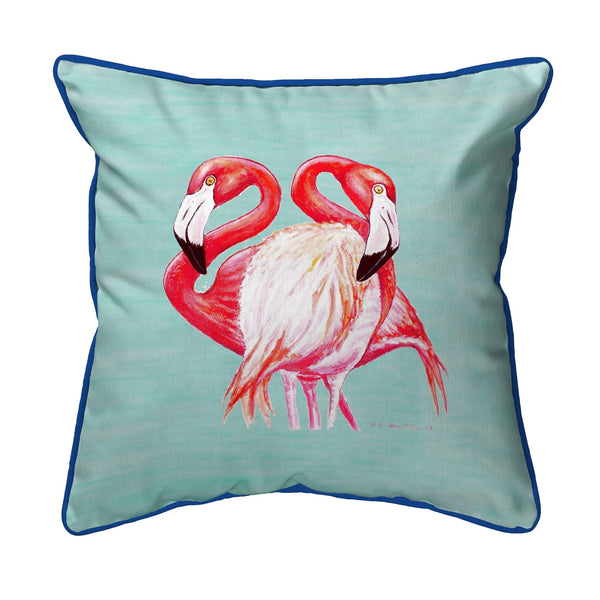 Aqua Two Flamingos Indoor/Outdoor Pillow