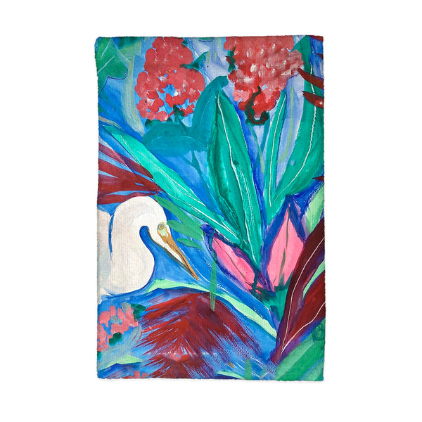Egret and Red Plant Kitchen Towel